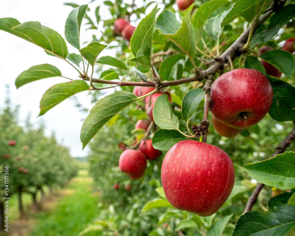 branch of ripening red apples hanging on tree in orchard garden branch of ripening red apples hanging on tree in orchard garden
