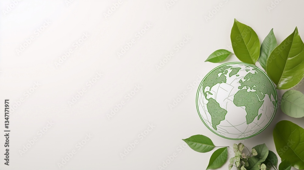 Green world map with leaves symbolizing environmental protection and sustainability Green world map with leaves symbolizing environmental protection and sustainability