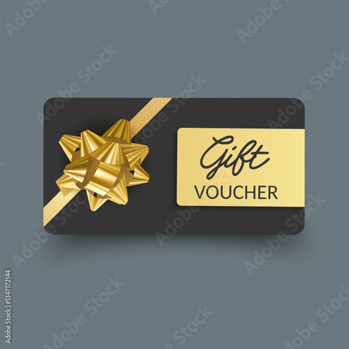 Elegant black and gold gift voucher with ribbon and bow