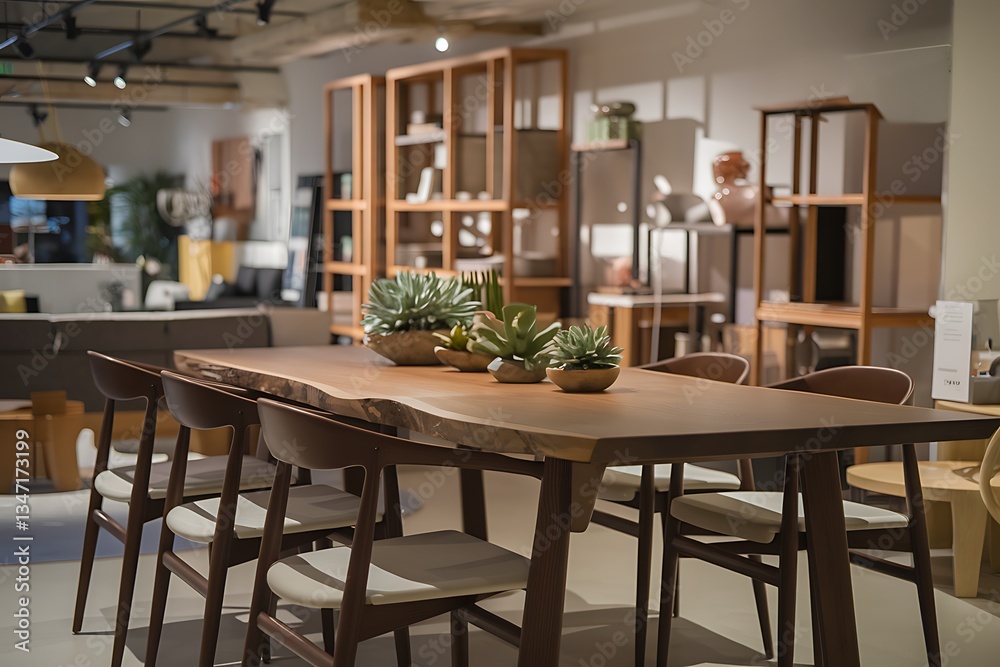 A Modern Live Edge Dining Table Set in a Stylish Showroom A Modern Live Edge Dining Table Set in a Stylish Showroom
