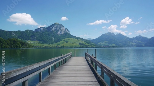Wallpaper Mural Scenic View of Wooden Pier on Mondsee Lake in Austria Torontodigital.ca