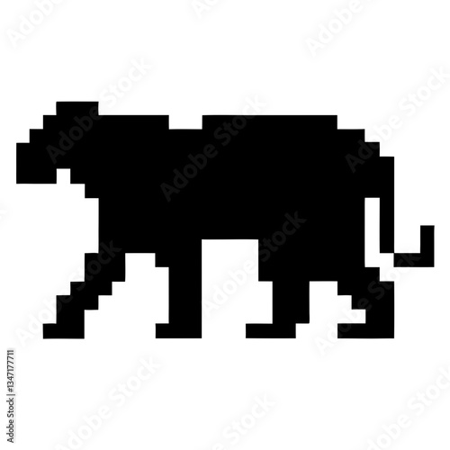 a black pixelated bear silhouette stands out against its environment