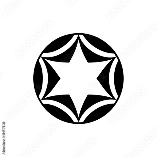 a geometric star design created using black lines inside a circle, an abstract and symmetrical design