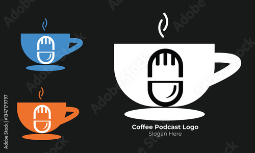 coffee podcast logo minimal design concept coffee, logo for business or podcast.
