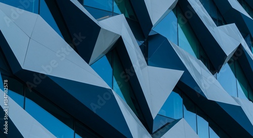 Facade with optical illusions – three-dimensional geometric elements, angular shapes