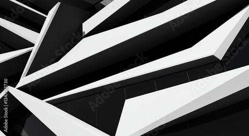 Sleek black and white facade with a dynamic interplay of sharp triangular recesses.