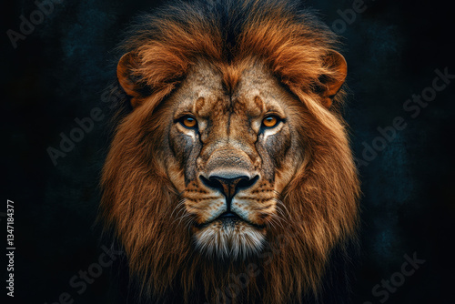 Wallpaper Mural A fierce lion confidently gazes ahead against a striking black backdrop. Torontodigital.ca