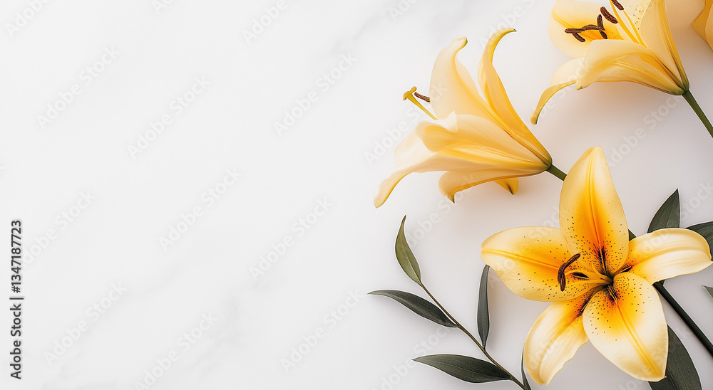 Obraz premium Uma vibrante flor de lírio amarelo adorna lindamente um fundo branco limpo, exibindo a elegância e o charme do lírio amarelo em um contraste impressionante, perfeito para vários projetos de design.