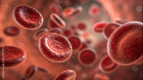 Close up of unhealthy red blood cells, misshaped and irregular, highlighting their impact on health and circulation