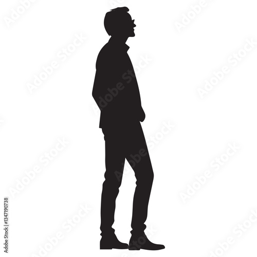 Cool Man Silhouette Standing Stylish Male Figure Clipart