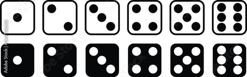 Dice six side face icon set. Playing cubes rolling dice vector isolated on transparent background. Six-sided dice, die for casino gambling line art icon for apps and websites. Vector illustration.
