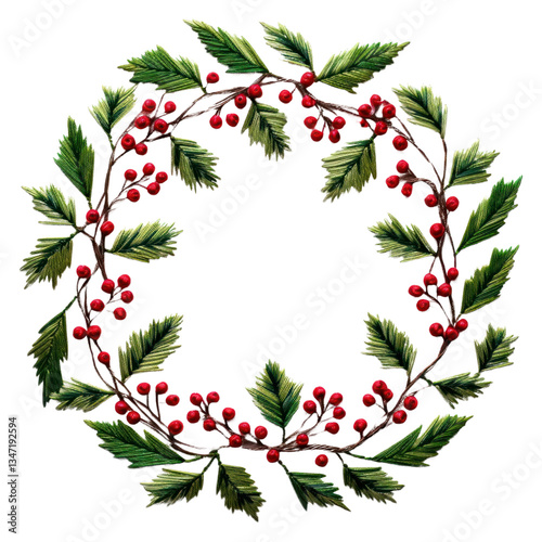 PNG Holly wreath in embroidery style pattern plant leaf