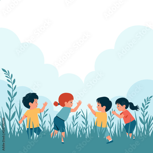 Kids playing hide and seek in tall grass, joyful moments of childhood
