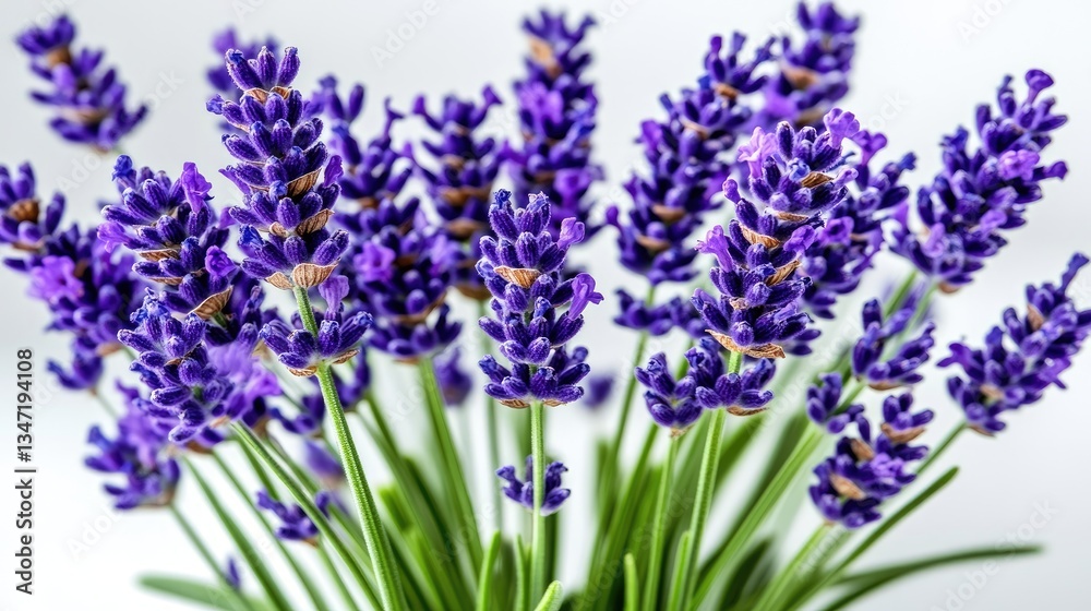 Naklejka premium Lavender blossoms bloom, filling the frame with purple and green against a bright, airy background