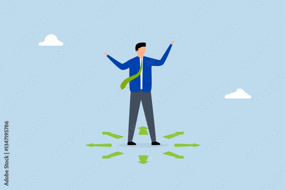 Obraz premium Choose career path, confused businessman choosing direction.