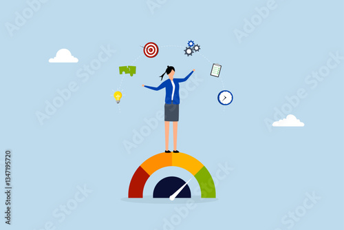 Productivity, intelligent entrepreneur manages multiple tasks efficiently. 