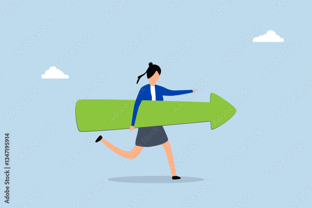 Move forward for success future, entrepreneur sprinting in the direction of arrow. Move forward for success future, entrepreneur sprinting in the direction of arrow.
