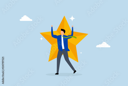 Star employee, confidence businessman with excellent golden star.