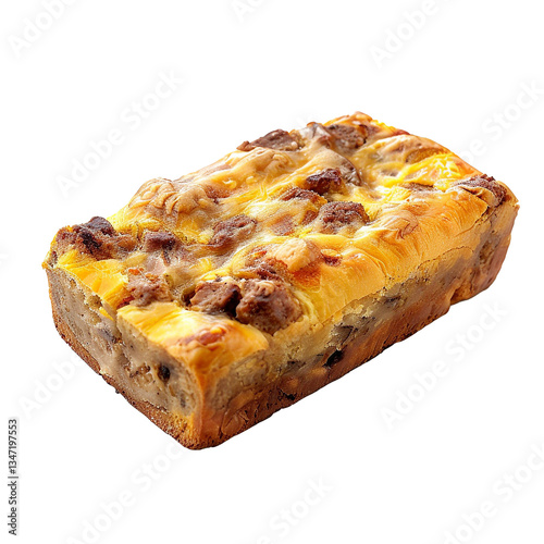 Delicious Loaf of Savory Cheese and Meat Bread with Golden Brown Crust photo