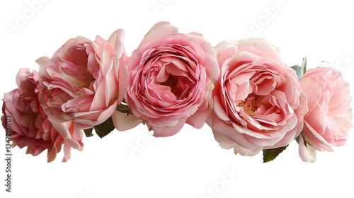 Pink roses flower crown isolated on a transparent background, detailed photo, png 