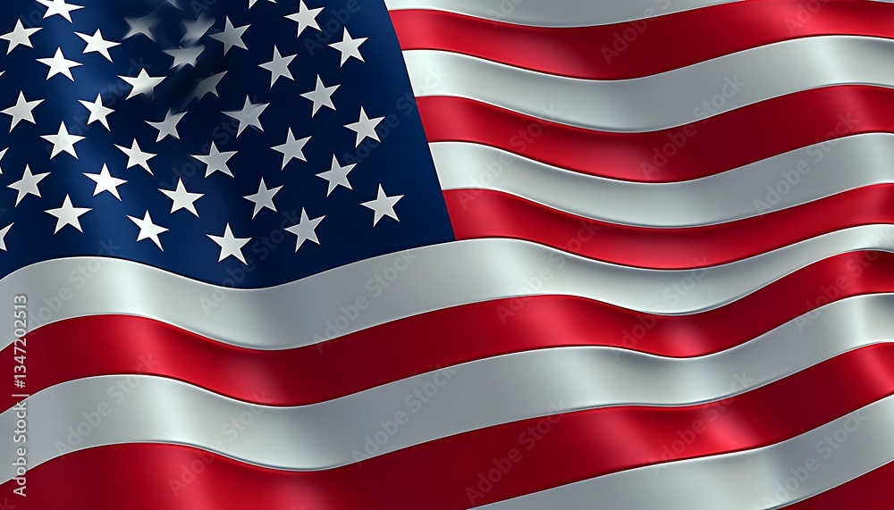Naklejka premium Waving American Flag, Digital Render