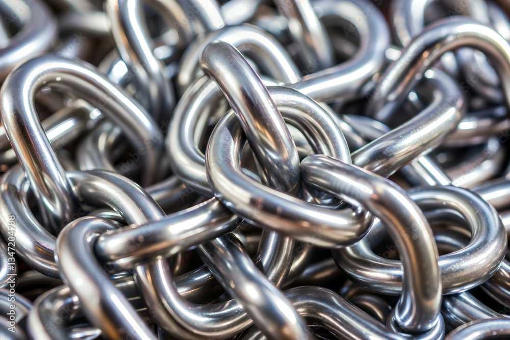 Interconnected metal chains close up industrial design with silver texture Interconnected metal chains close up industrial design with silver texture