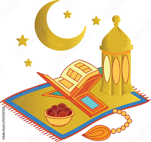 vector illustration of a golden crown mosque,