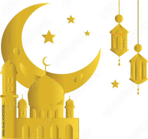 vector illustration of a golden crown mosque,