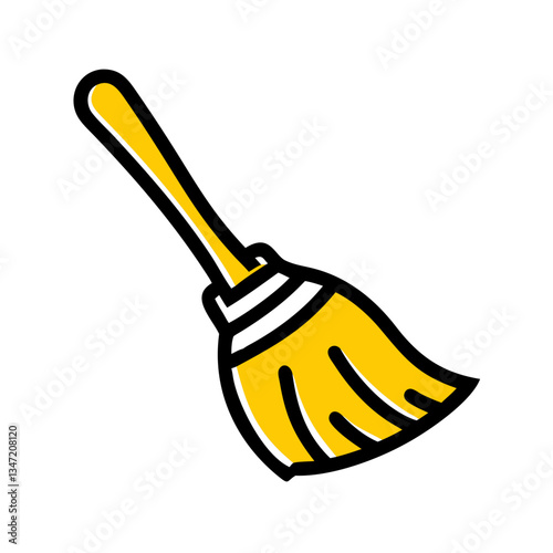 Cartoon broom icon in yellow and white for cleaning and household concepts