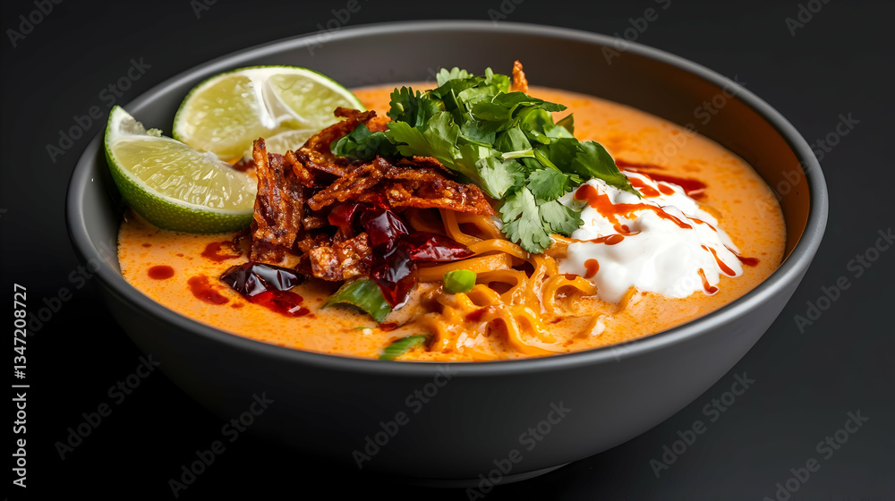 Spicy Creamy Noodle Soup with Crispy Onions and Lime Spicy Creamy Noodle Soup with Crispy Onions and Lime