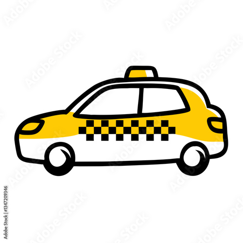 Cartoon taxi car icon in yellow and white for transportation and city life concepts
