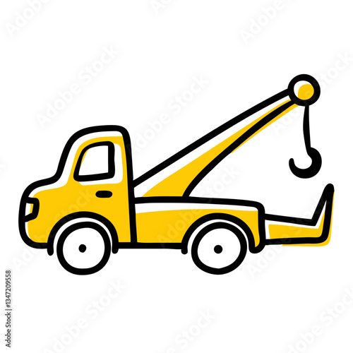 Cartoon tow truck icon in yellow color for children’s art and design concepts
