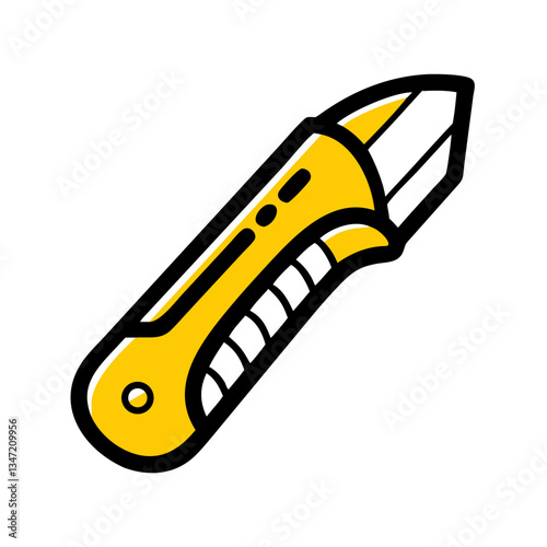 Cartoon utility knife icon in yellow color for tools and craft design concepts