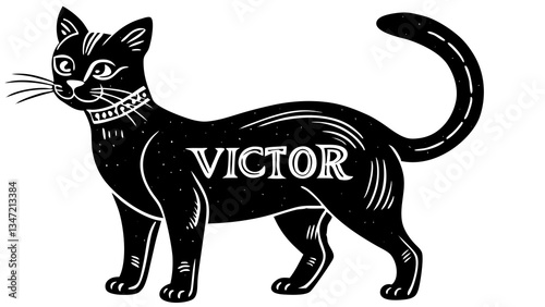 "Victor the cat standing in a side profile, with a transparent background. Victor is a sleek, elegant feline with a confident posture, large curious eyes, and a gentle smile."