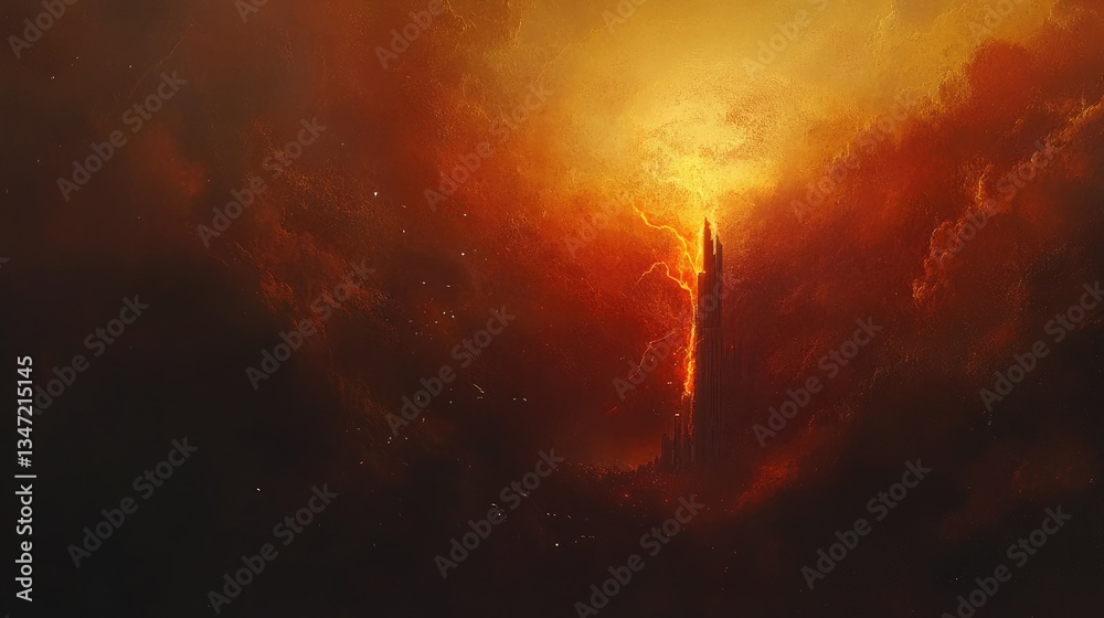 Obraz premium Fiery Tower Piercing Inferno Skies