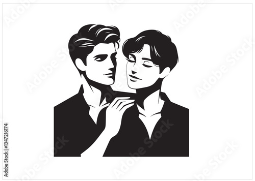 Man and woman couple lovers silhouette black color isolated on white background Vector illustration