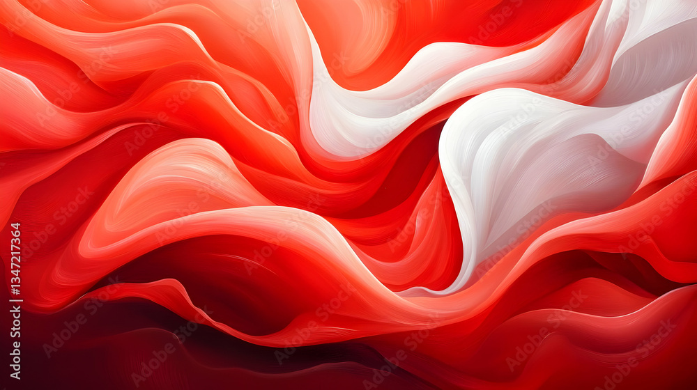 Fototapeta premium Abstract Red and White Fluid Waves Texture Background