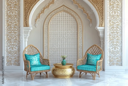 Elegant Moroccan Lounge Area with Turquoise Chairs