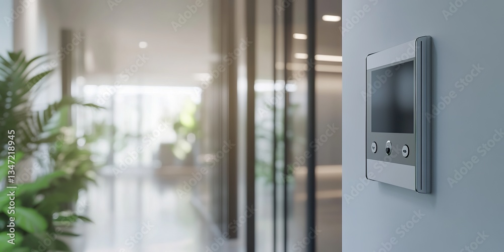Close-up of a smart door intercom with a camera and web streaming in an office building