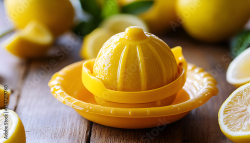 Lemon squeezer on wooden background