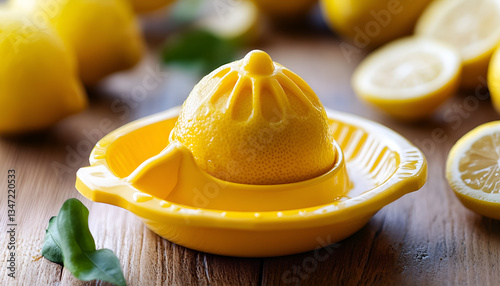 Lemon squeezer on wooden background