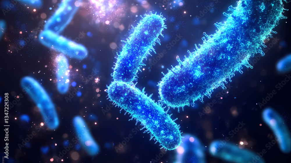 Blue Bacteria Under Microscope