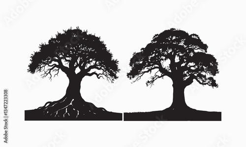 silhouette style images of an ancient big tree, vector