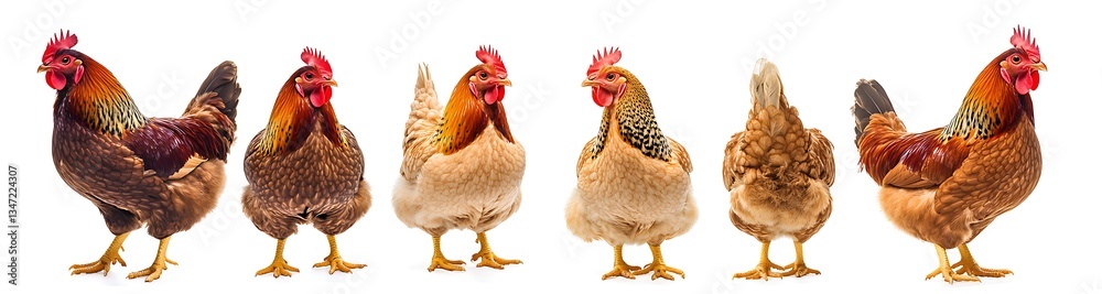Fototapeta premium chickens in different poses, against a white background