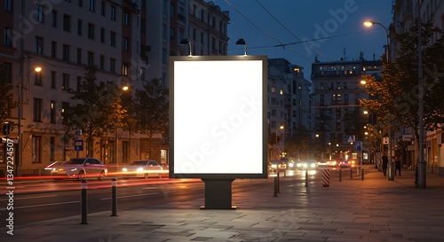 Realistic City Street Billboard Mockup with Soft Evening Lights
