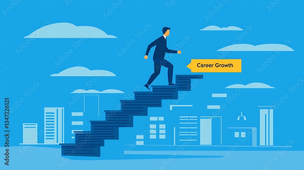 Obraz premium Businessman climbing career ladder towards growth