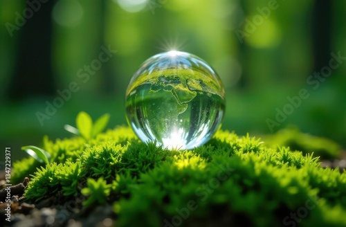 A drop of fresh dew on a green background
