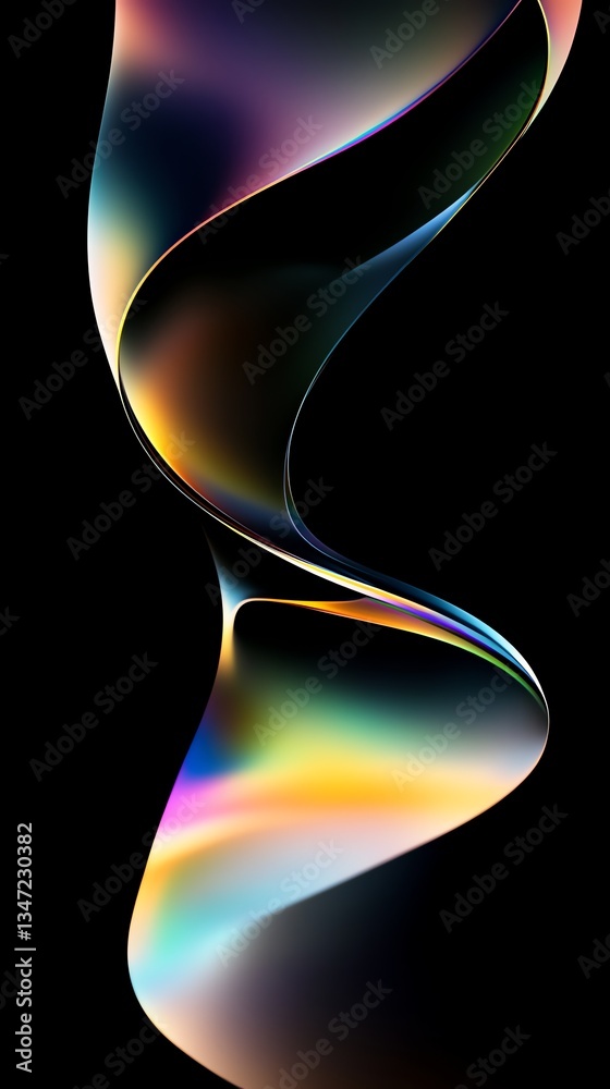 Naklejka premium Abstract Curved Iridescent Ribbons on Black Background
