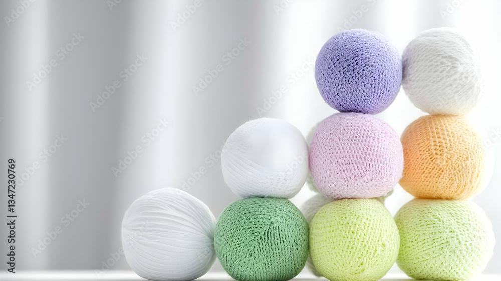 Fototapeta premium Pastel Yarn Balls Stacked Decoratively
