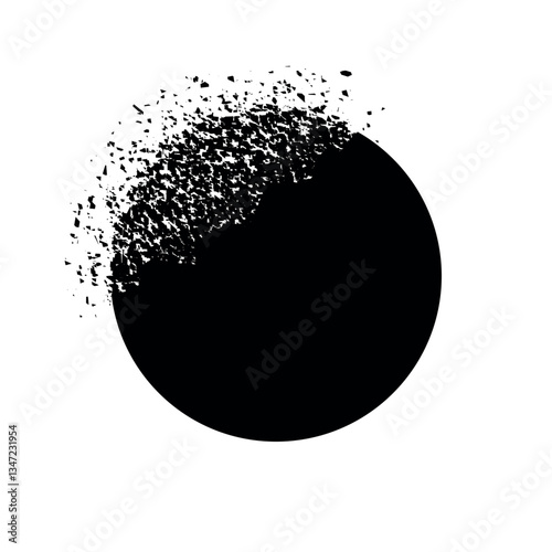 Abstract Disintegrating Black Circle on White Background
